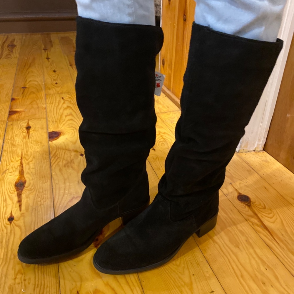 Black Suede Knee High Slouch Boots - NWT